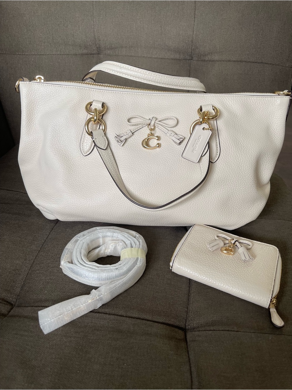 COACH Ally Pebbled Leather crossbody Chalk/Ivory  Satchel w/ Matching Wallet